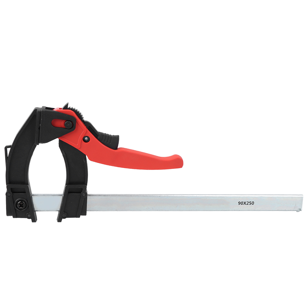 Serre-joint à cliquet réglable en F, mâchoires caoutchouc, 34 cm, 1 pièce