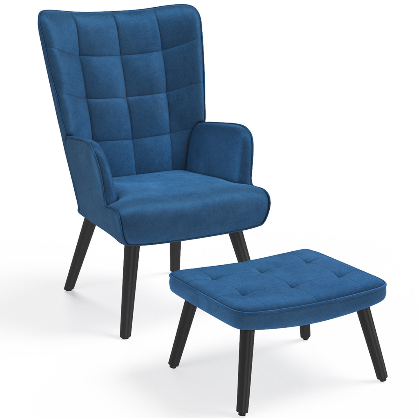 Idmarket - Fauteuil Scandinave Ania Avec Repose Pieds Velours Bleu