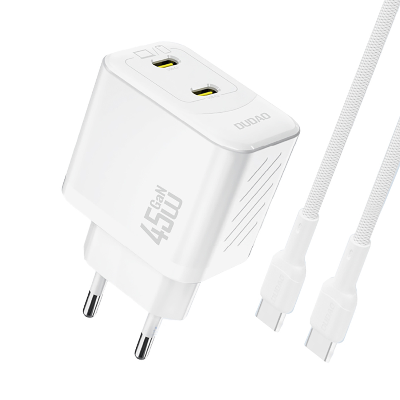 Dudao A28PCEU PD 45W GaN 2xUSB-C Wall Charger with USB-C Cable - White - Bild 3