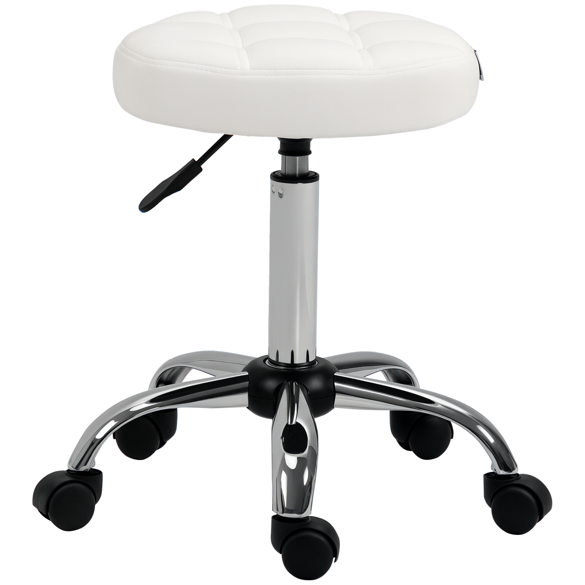 Tabouret de travail rotatif à roulettes en simili cuir blanc, hauteur réglable 51-67 cm, vérin à gaz TUV