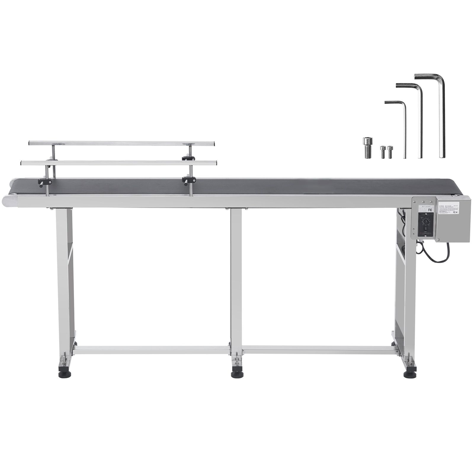 Convoyeur à bande 71x7,8 po en acier inoxydable, bande PVC antistatique, vitesse réglable 30-120 tr/min