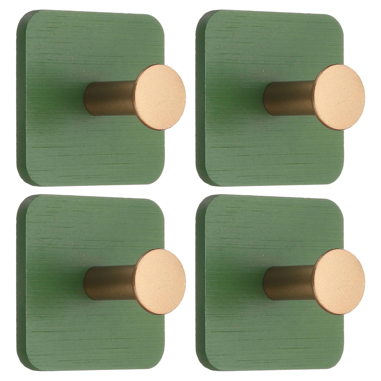 Crochet mural autocollant en bois vert, 6 x 6 x 4 cm, lot de 4