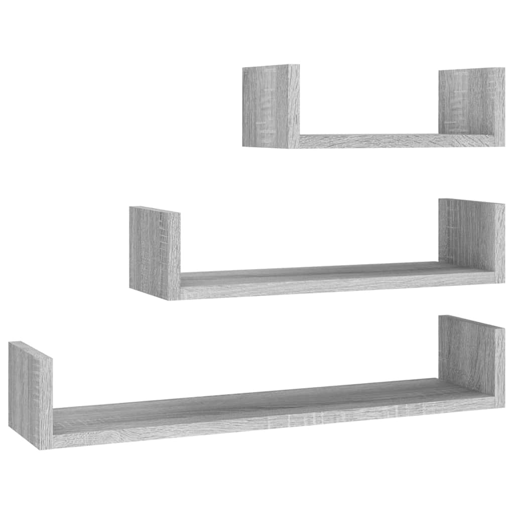 Vidaxl Grau Wall Display Shelves 3 Pcs Grey Sonoma Engineered Wood