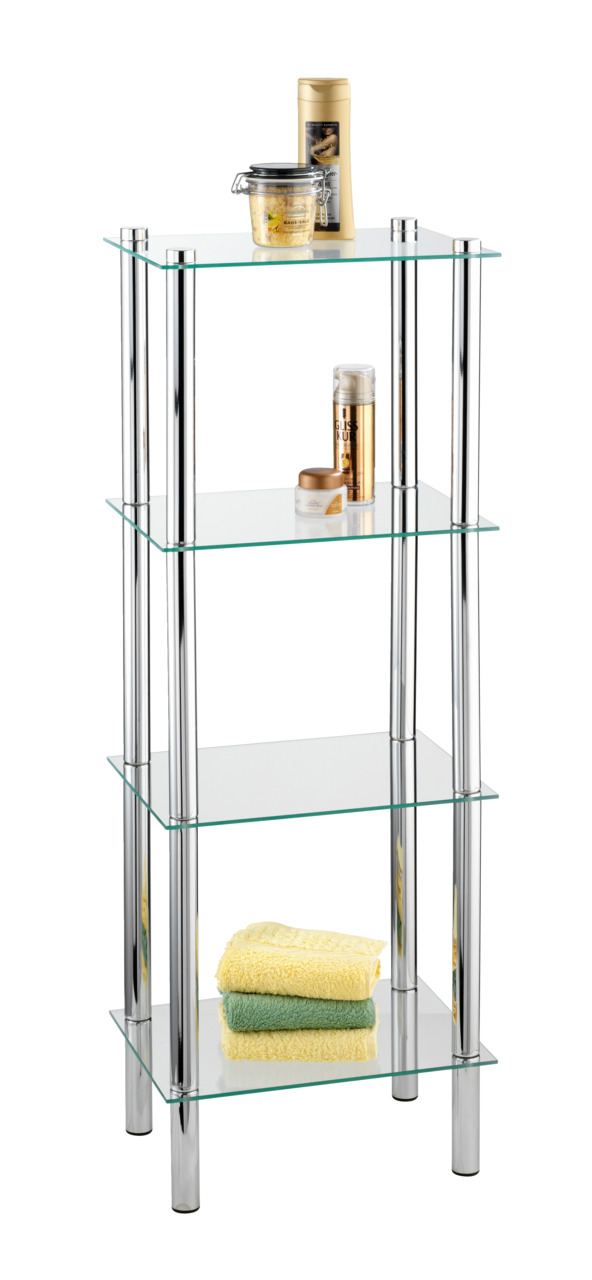 Wenko Regal Yago Viereckig Mit 4 Glasablagen - Badregal, Stahl 40 X 104 X 30 Cm