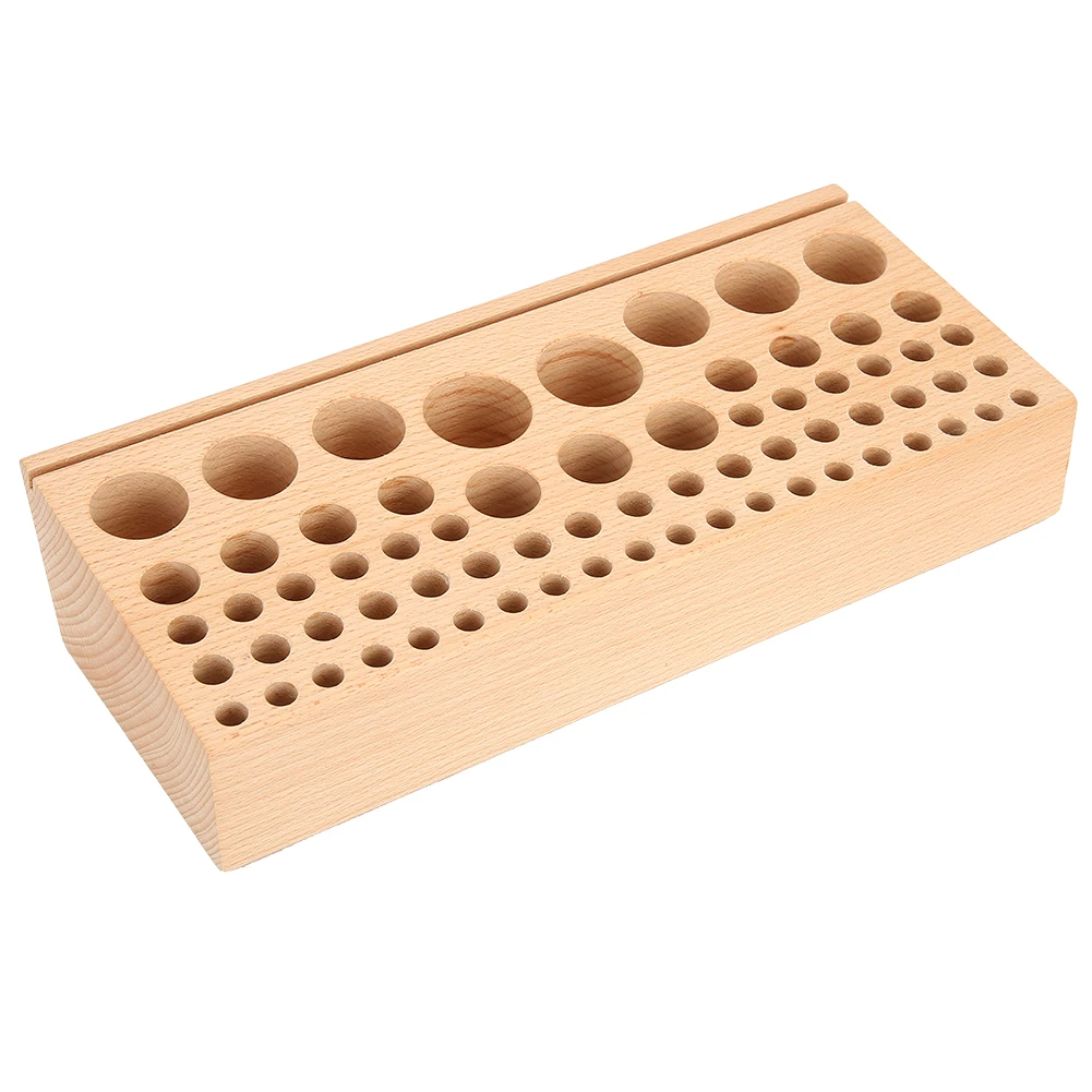 Porte-outils en hêtre 68 trous, organisateur pour outils de maroquinerie, 27 x 11,5 x 5,5 cm