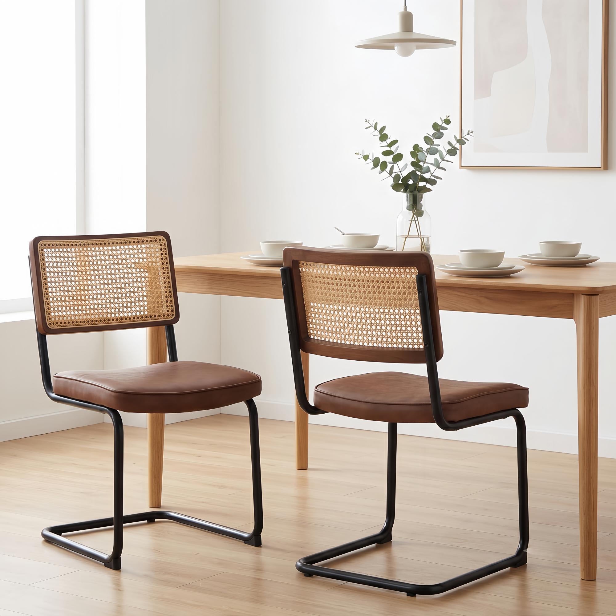 Lot De 2 Chaise Dossier Rotin Design Mid-century