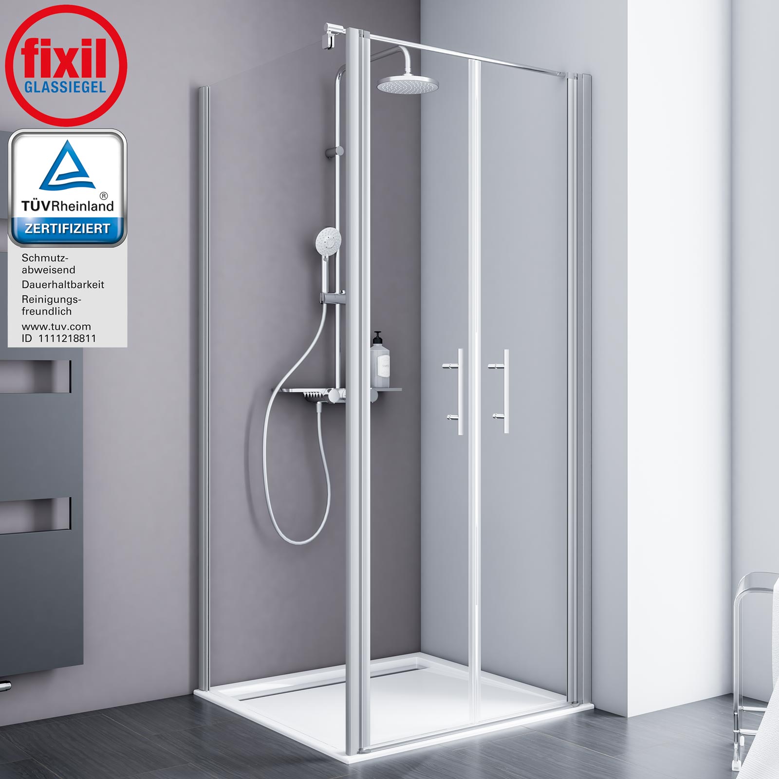 Duschkabine Alexa Style 2.0 Pendeltür Inkl. Seitenwand Von Schulte 5 Mm Sicherheitsglas (esg) Klar Hell Inkl. Fixil Beschichtung, Profilfarbe: Alu Natur, 90 X 90 X 192 Cm