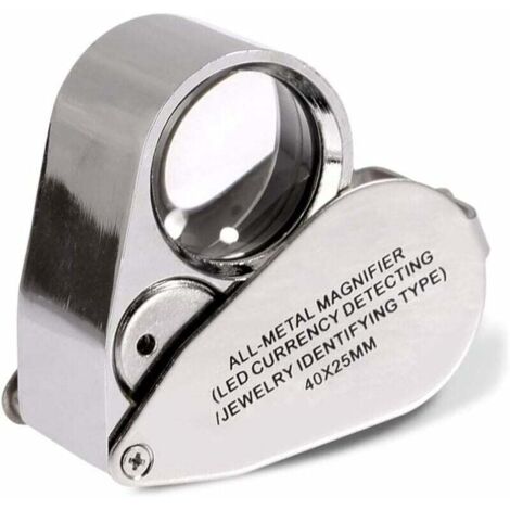 Loupe de bijoutier pliante 40x, lentille 25 mm, double éclairage LED et UV, 3 piles incluses
