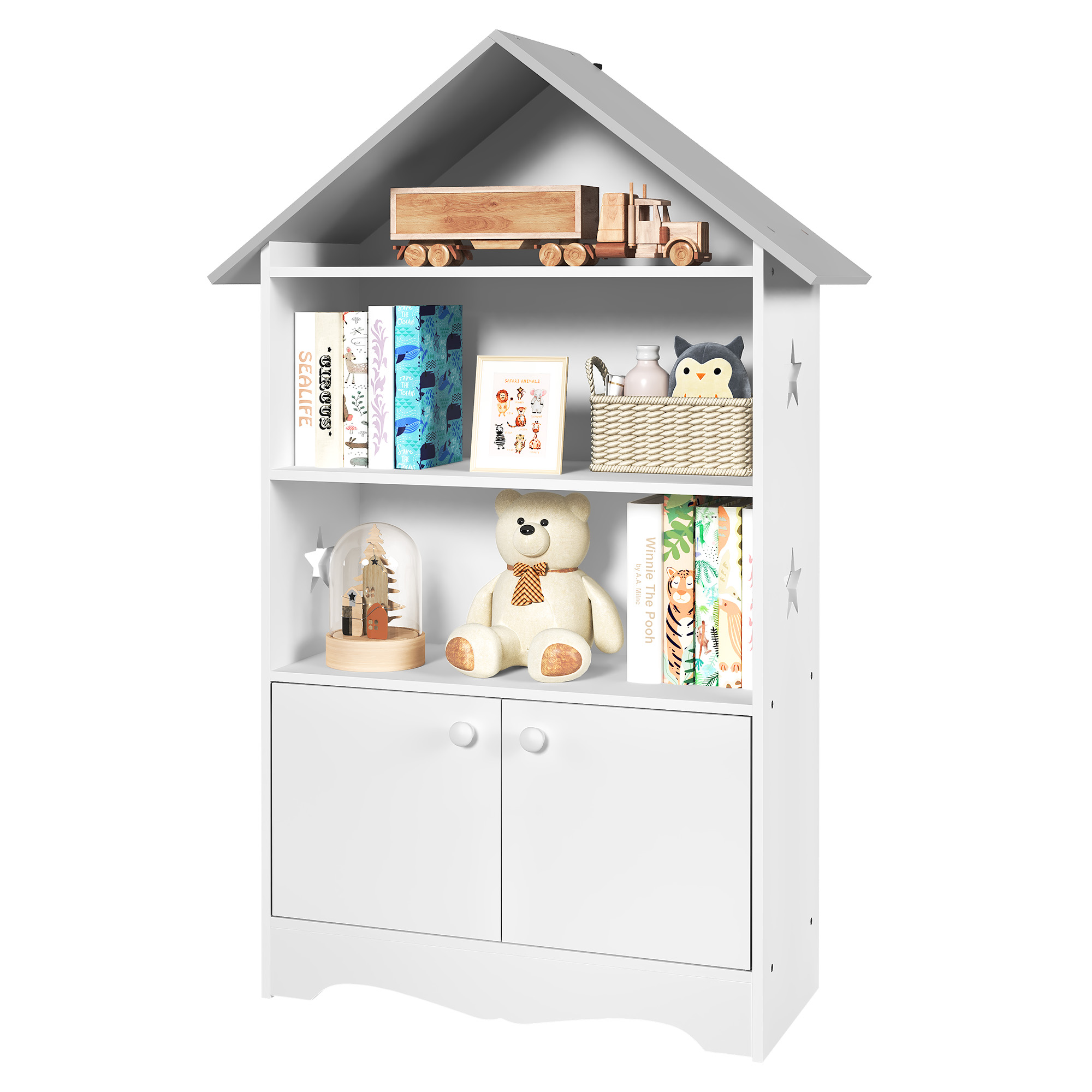 Woltu - Bibliothèque Enfants En Bois Étagère À Jouets Avec Porte