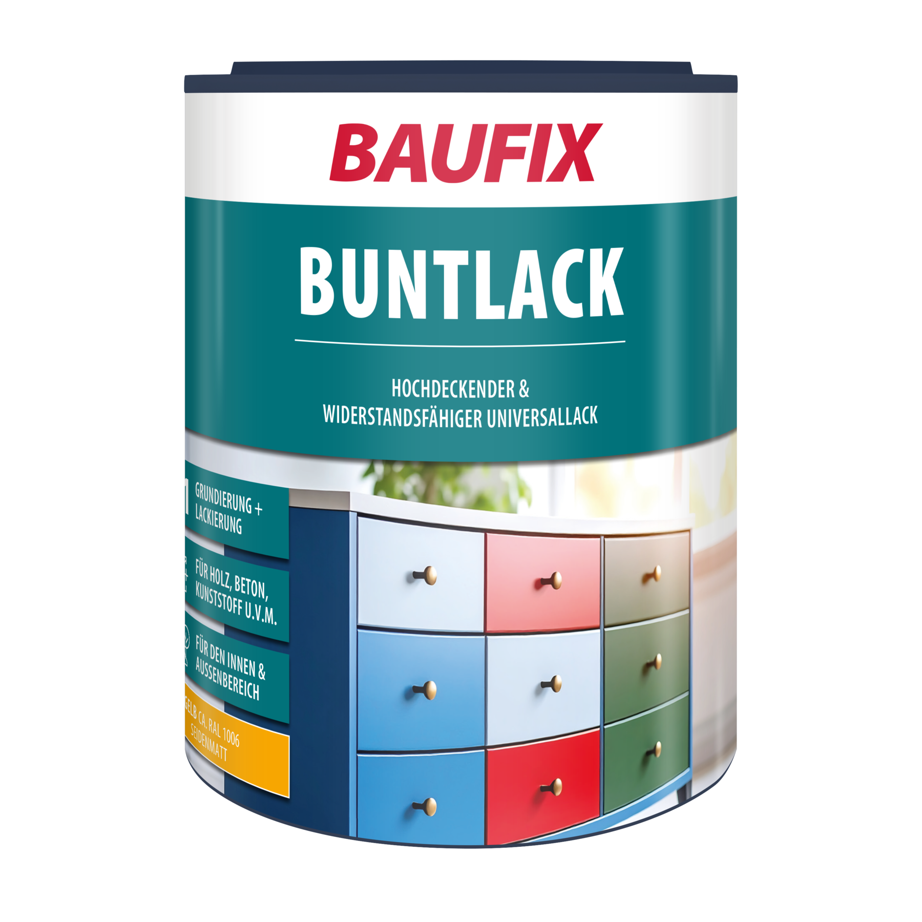 Baufix Buntlack Gelb Seidenmatt, 1 Liter, Lackfarbe