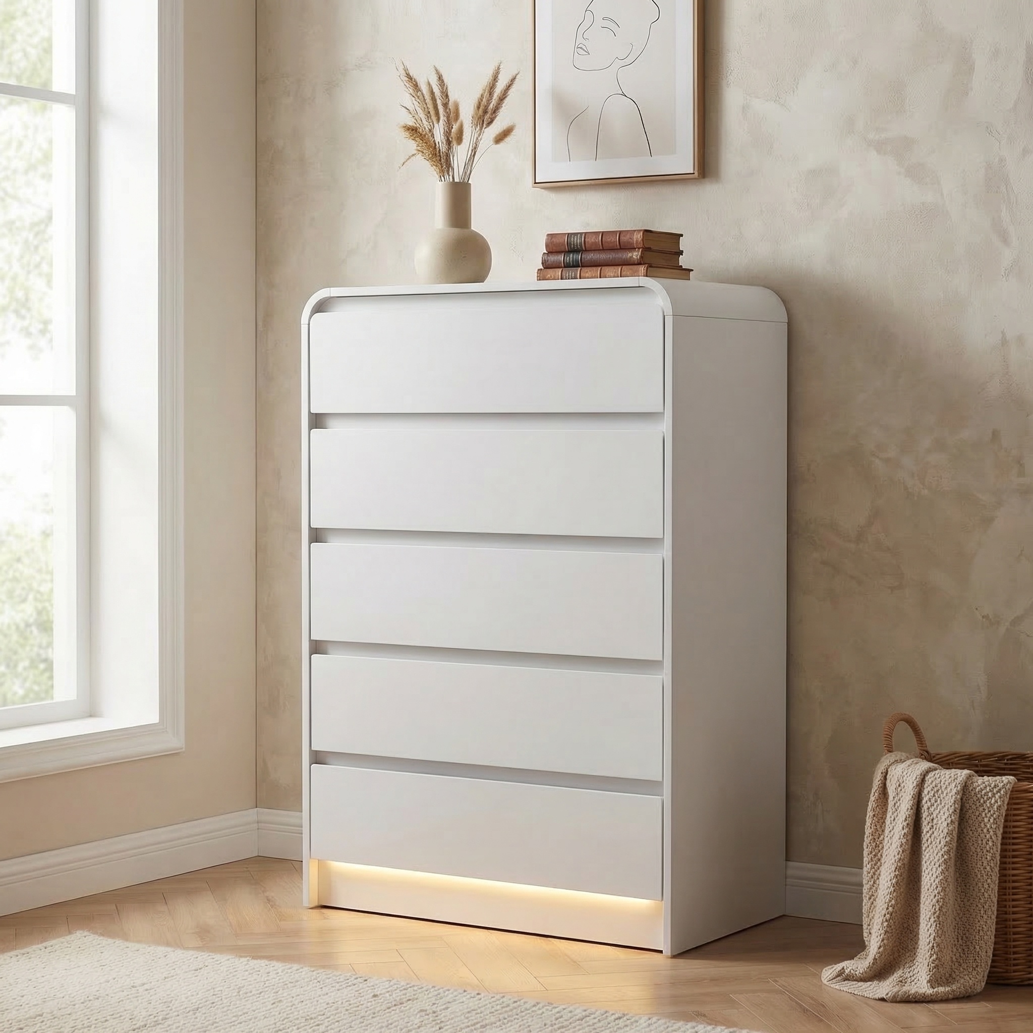 Commode Blanche 5 Tiroirs, Commode Chambre