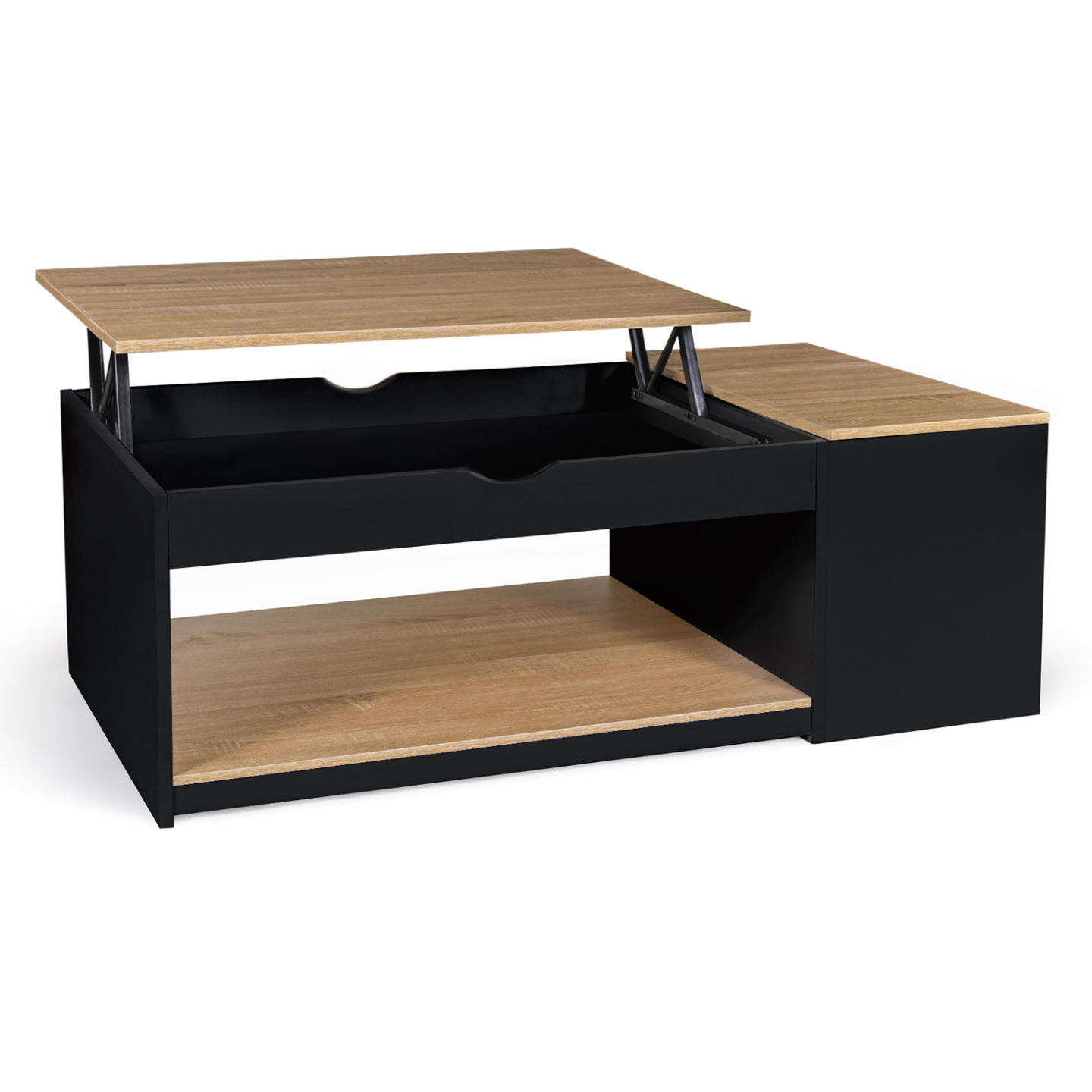 Table Basse Plateau Relevable Idmarket Elea - Coffre - Bois Noir