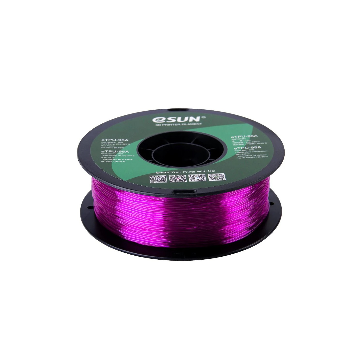 Esun Tpu-95a Filament, 1.75mm, 1000g Esun Tpu-95a Filament 1.75mm 1000g Transparent Purple