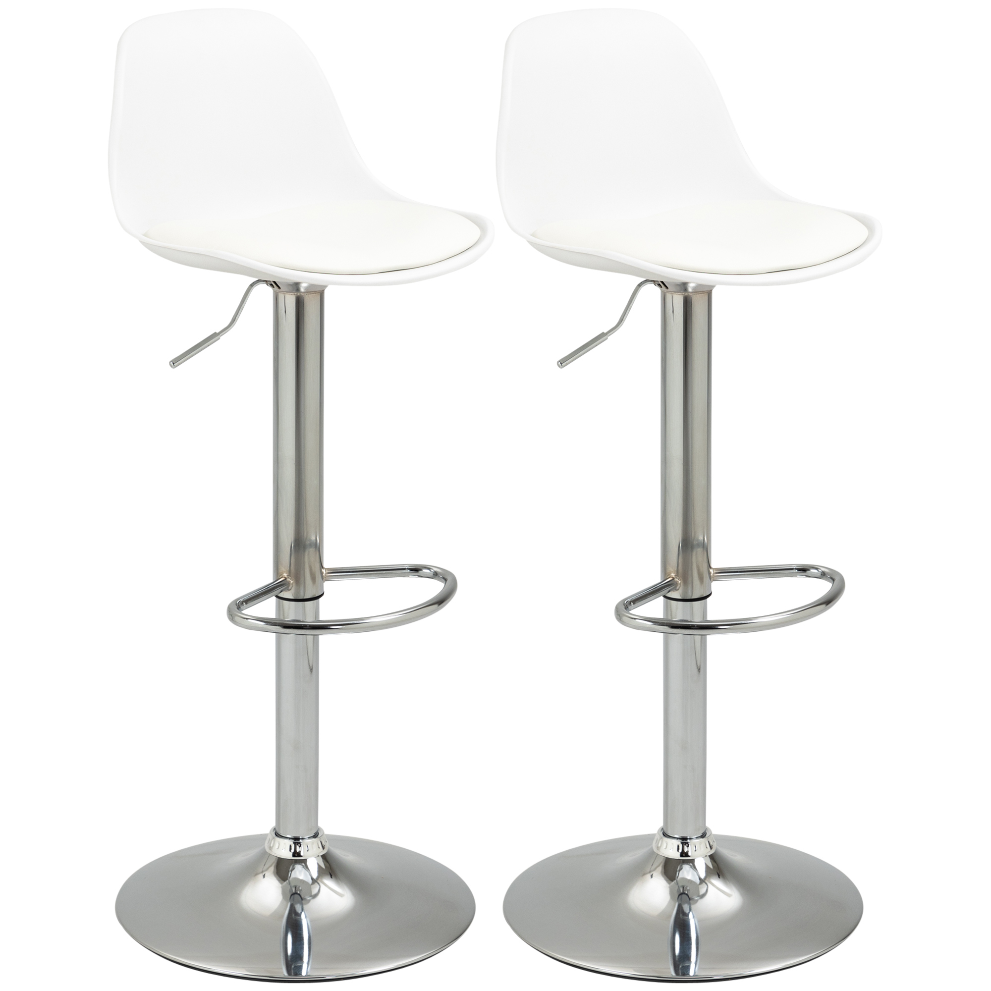 Lot de 2 tabourets de bar design - chaises hautes cuisine réglables pivotantes - acier chromé blanc