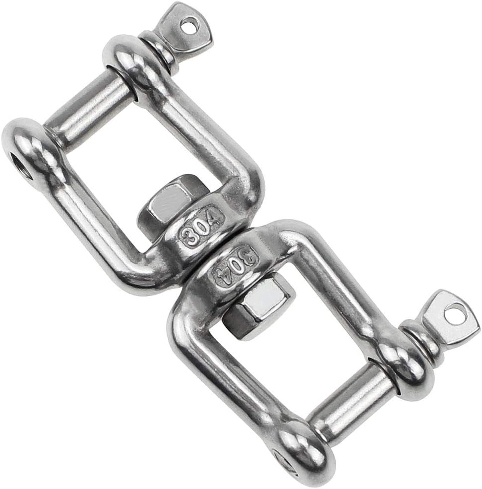 Crochet pivotant double extrémité M8 inox, rotatif à 360°, boucles amovibles, lot de 1
