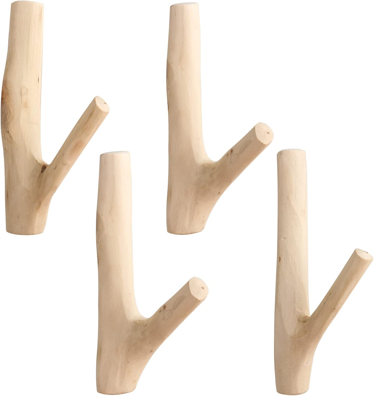 Crochets muraux en bois naturel, adhésifs sans perçage, forme cylindrique, lot de 4