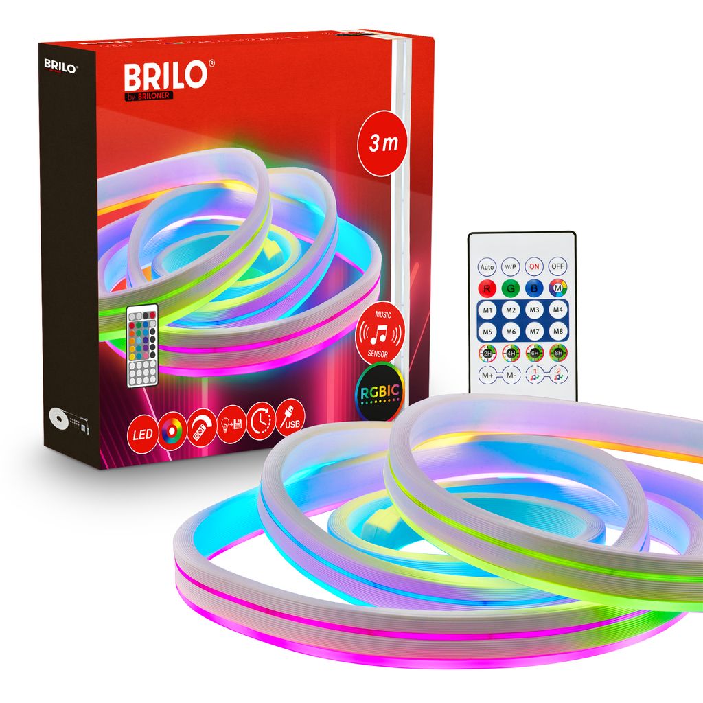 LED Streifen 3m - RGBIC Farbwechsel, Neon, Fernbedienung, Weiß - Bild 2