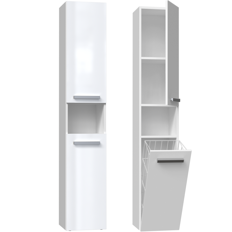 Horti Mobile Bagno Con Portabiancheria 31x30x174cm Colonna Portaogg...