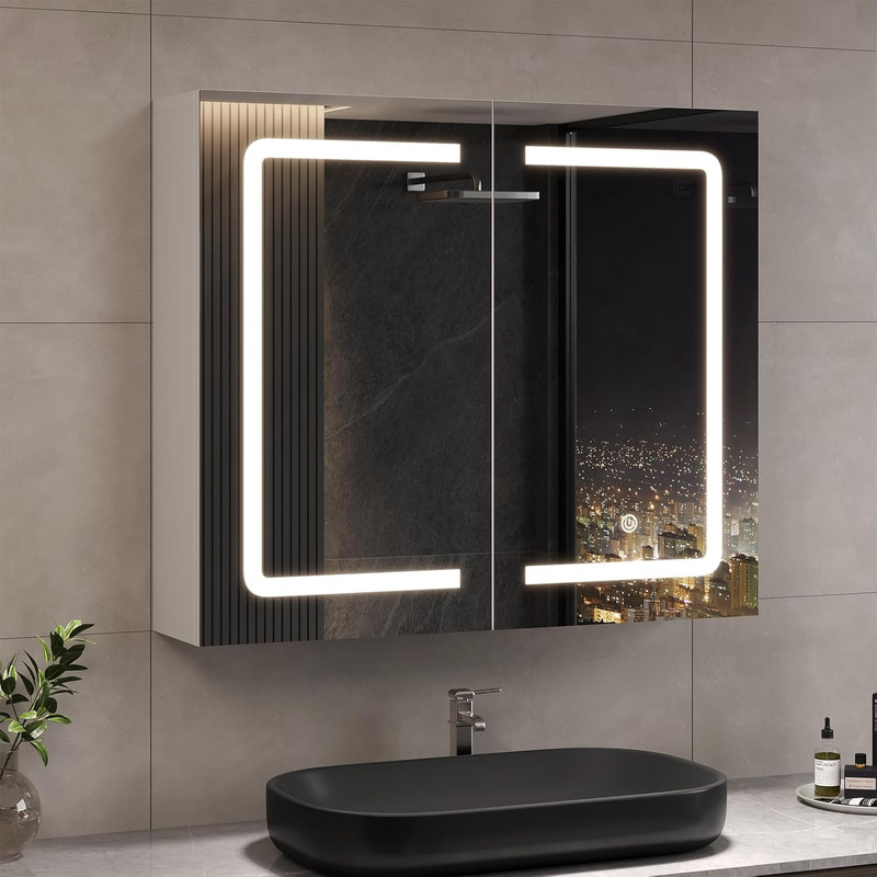 Meuble De Salle De Bain Avec Miroir Et Éclairage Led 70 X 16 X 60 Cm