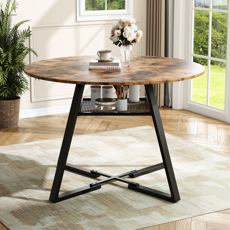 Table De Salle À Manger Ronde En Grain De Bois Pour 4 Personnes,table