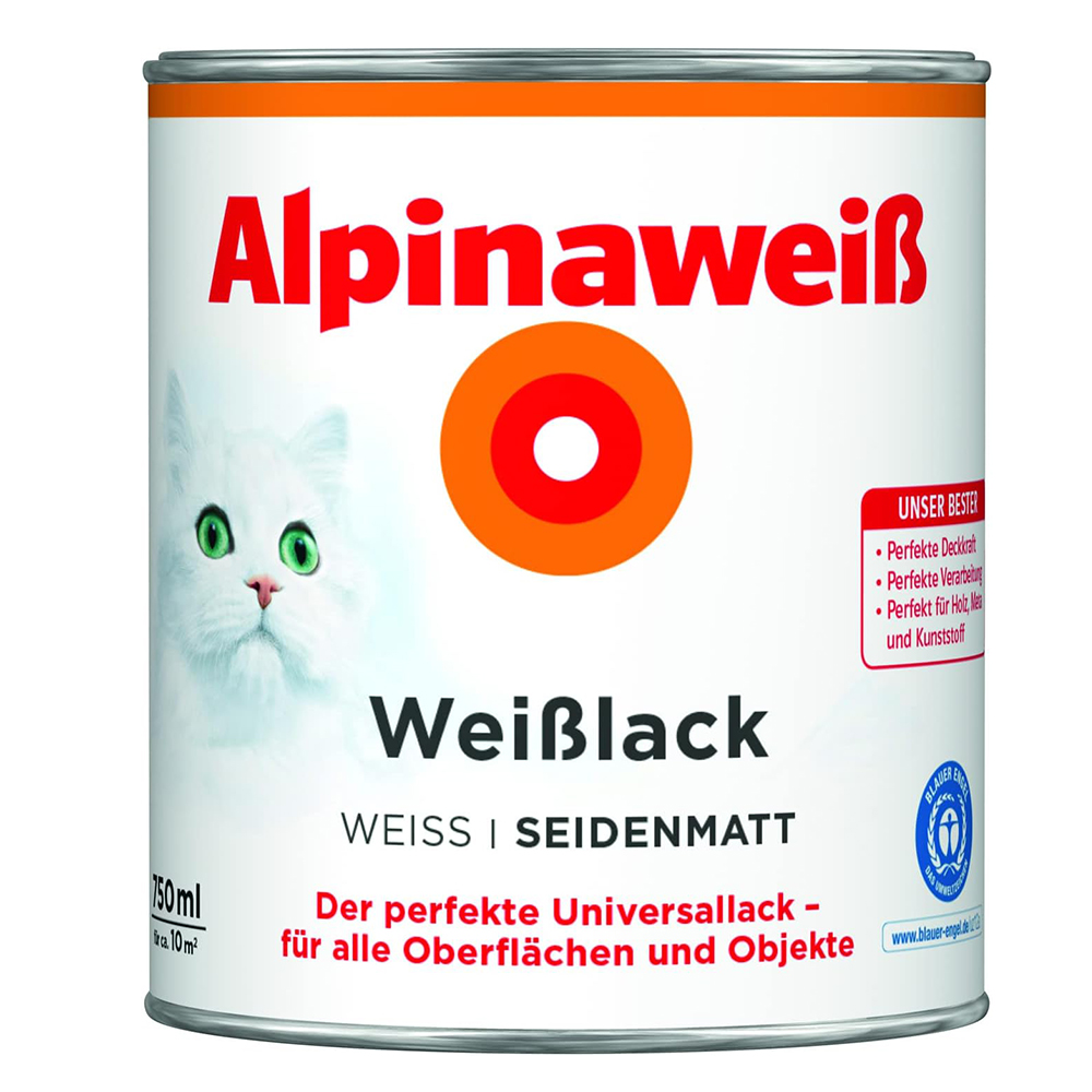 Weiß Weisslack Seidenmatt 0,75 Ltr. Universallack - Alpina