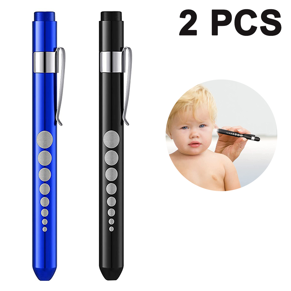 Stylo lampe torche LED à lumière blanche en alliage d'aluminium, lampe pupillaire, lot de 2