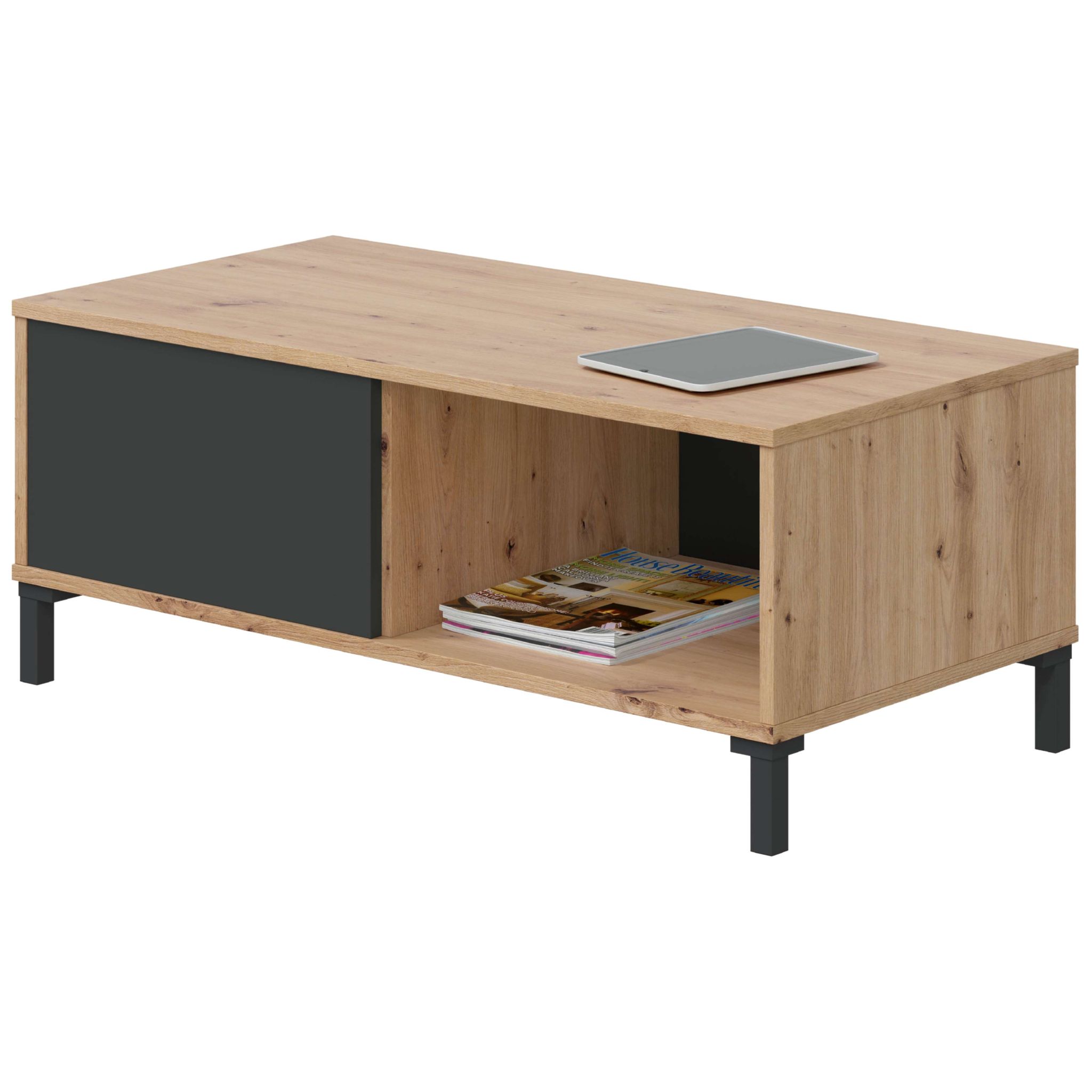 Frs - Table Basse Fixe Brooklyn En Chêne Nodi Et Gris Anthracite De