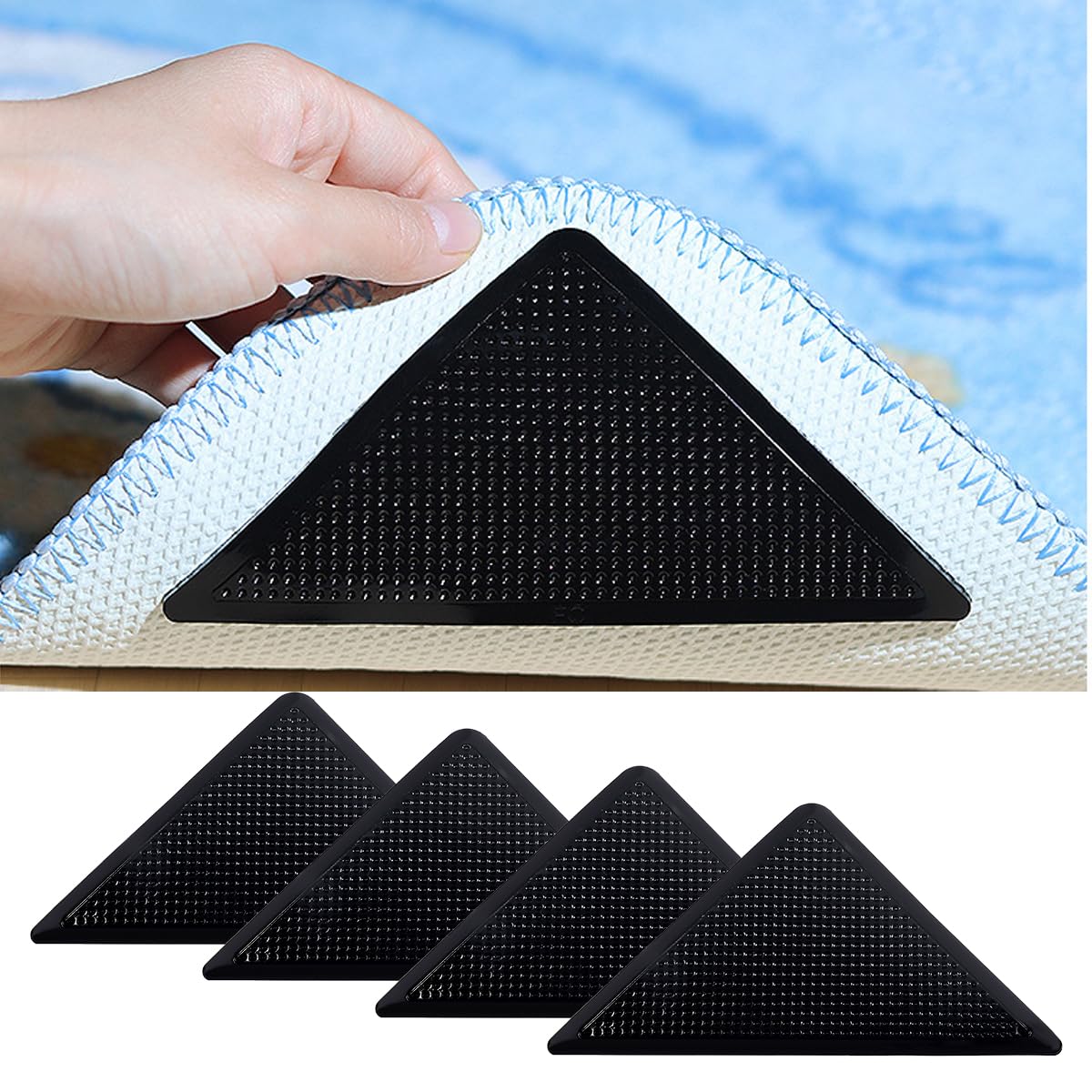Lot de 4 patins antidérapants réutilisables pour tapis, 15 x 10,5 cm, épaisseur 0,2 mm
