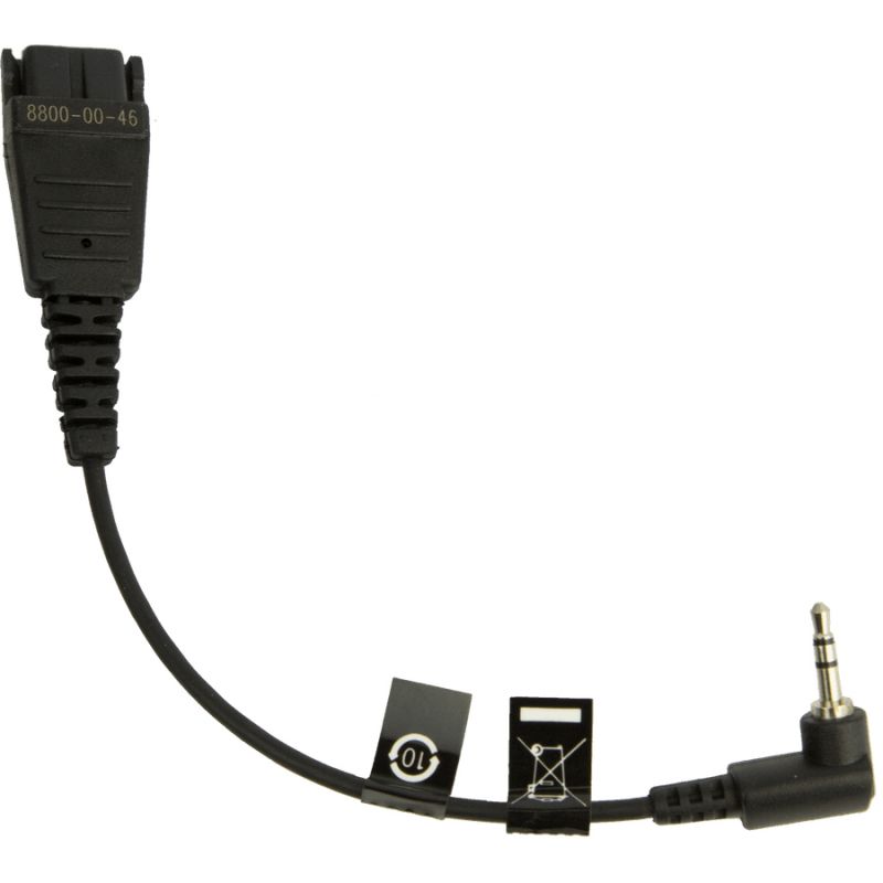 Jabra Schwarz Qd-Kabel Auf 2,5-Mm-Klinkenstecker Mit Winkel, (8800-00-46)