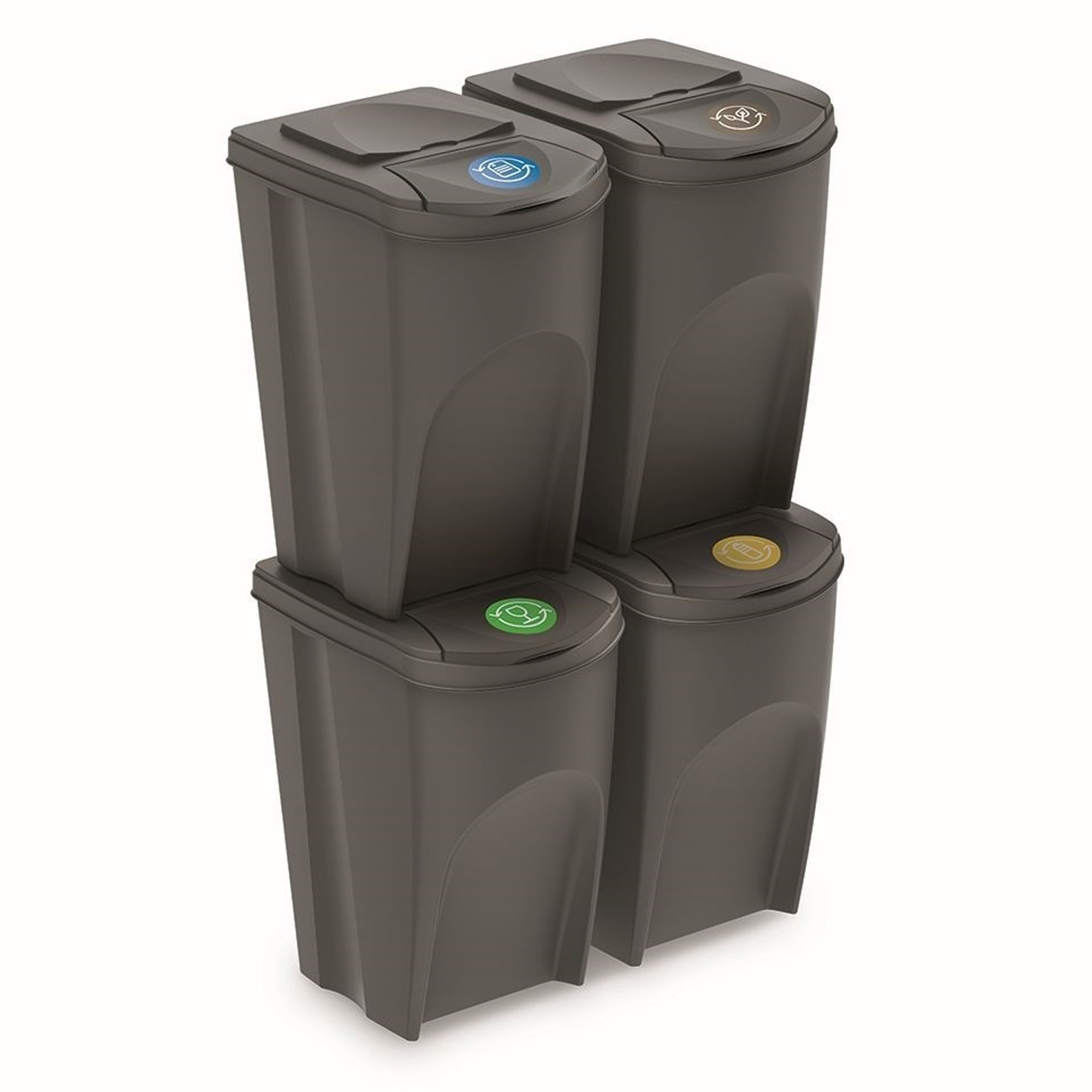 Prosperplast Grau Set De 4 Abfalleimer Dede Abfallbehälter Keden Sortibox Wertstoffbehälter, Volumen 4X35l