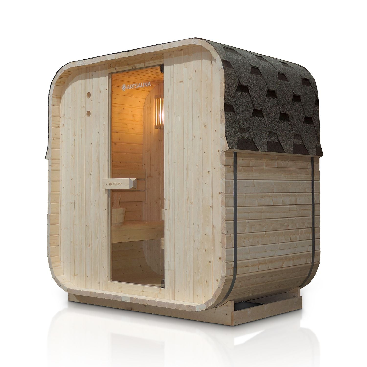 Artsauna Fasssauna Nolvik M - 2 Personen, mit 3,6 kW Ofen & Zubehör für Garten, Cube Design