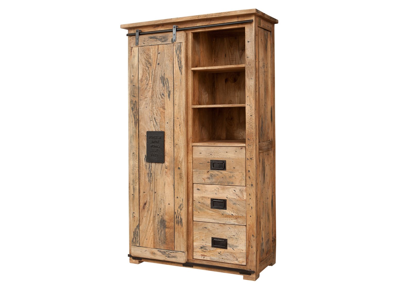 Massivmoebel24 - Armoire 100x45 Manguier Laqué Bois Naturel Railway 114