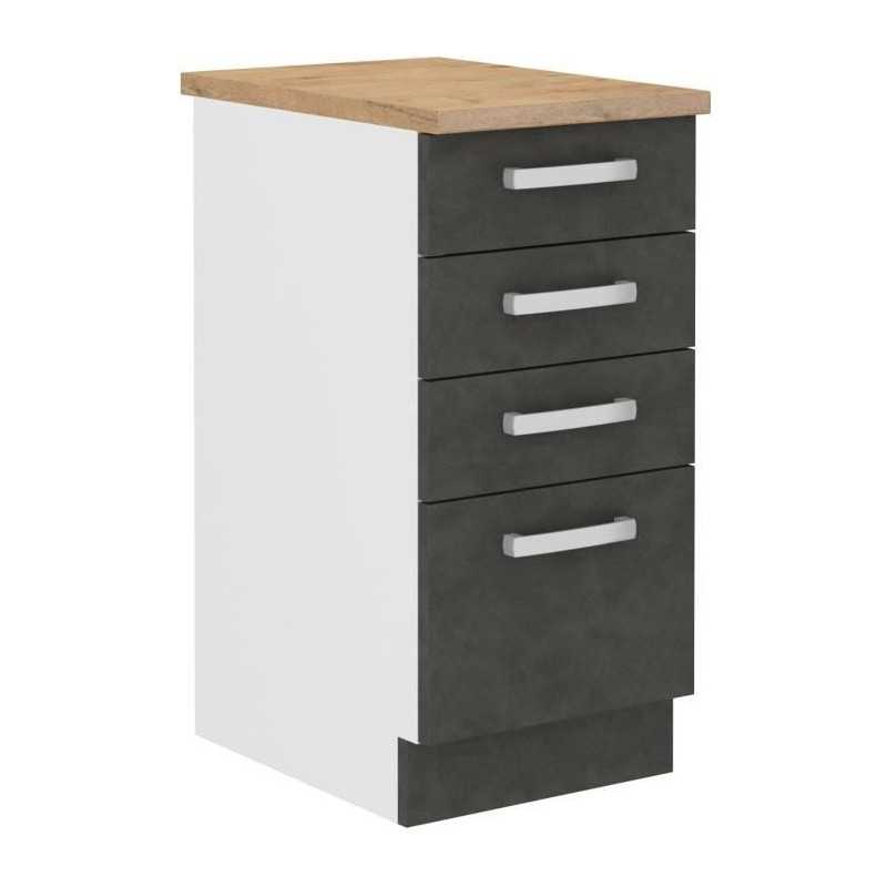 Les Tendances Grau Low Cabinet With 4 Drawers And Worktop - Matt Gray - L 40 X D 51.6 X H 85 Cm - Lassen