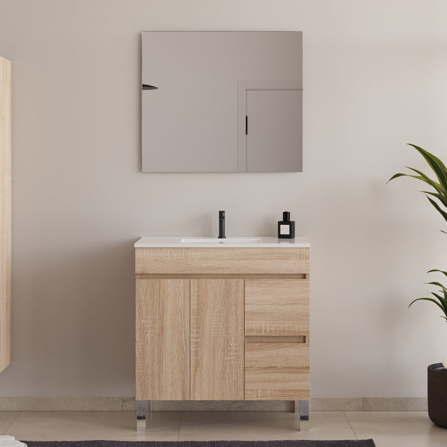 Cosyneo - Meuble De Salle De Bain 70cm Simple Vasque À Poseravec Portes Et Tiroirs - Cambrian (chêne Clair) - Haro