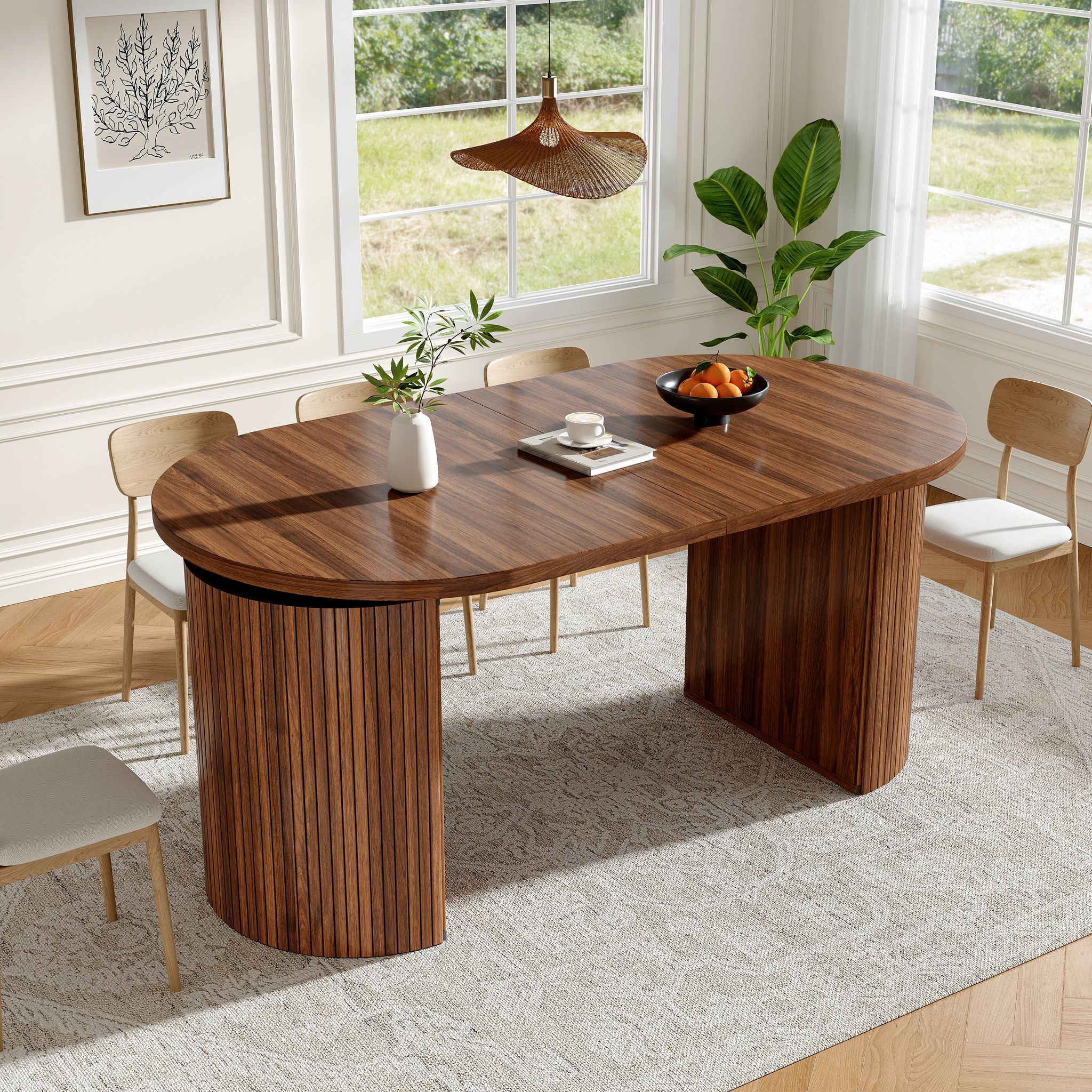 Table À Manger Extensible En Bois 120 À 160x80x76 Cm Avec Rangement Caché Plateau Mdf Pieds Métal Rainurés Marron Foncé