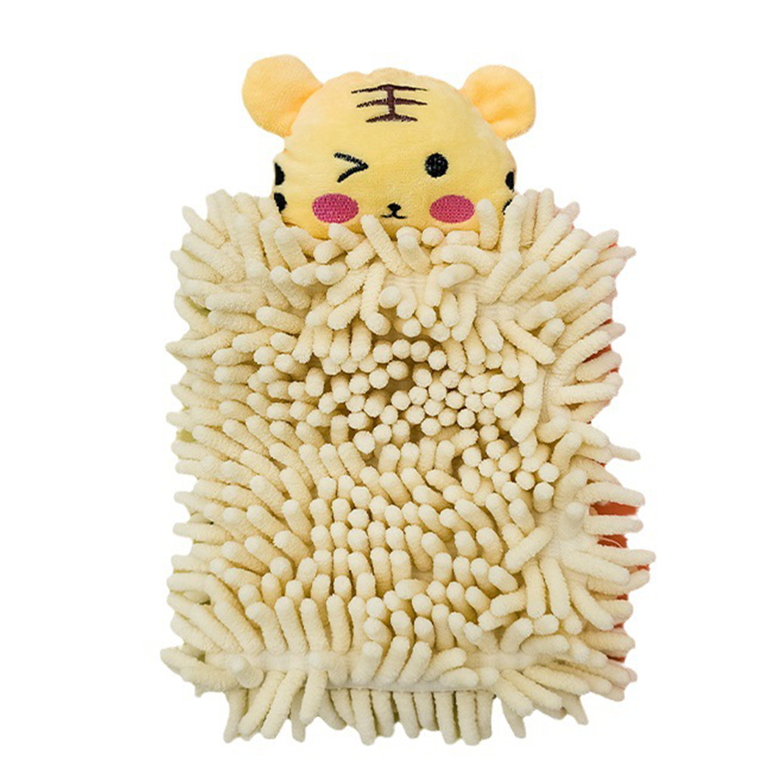 Essuie-mains suspendu en microfibre et chenille, 26x17 cm, motif tigre, beige