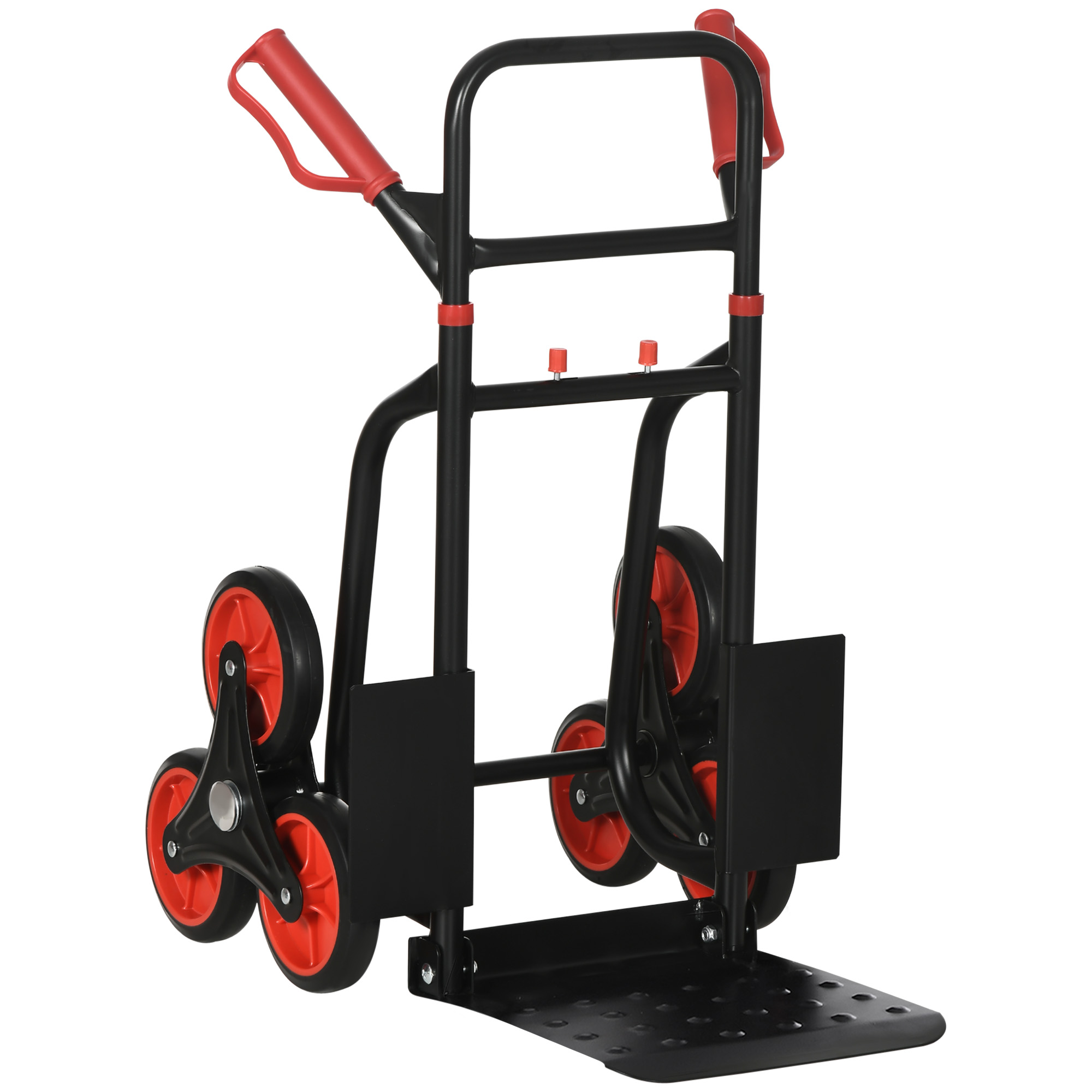 Diable d'escalier pliable 6 roues, acier, charge 120 kg, 44x67x106,5 cm, rouge, cordes télescopiques