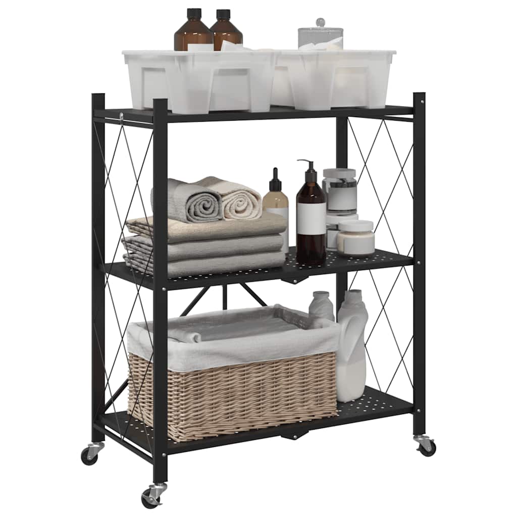 Étagère de rangement pliable sur roulettes en acier, 71 x 34 x 88 cm, noir