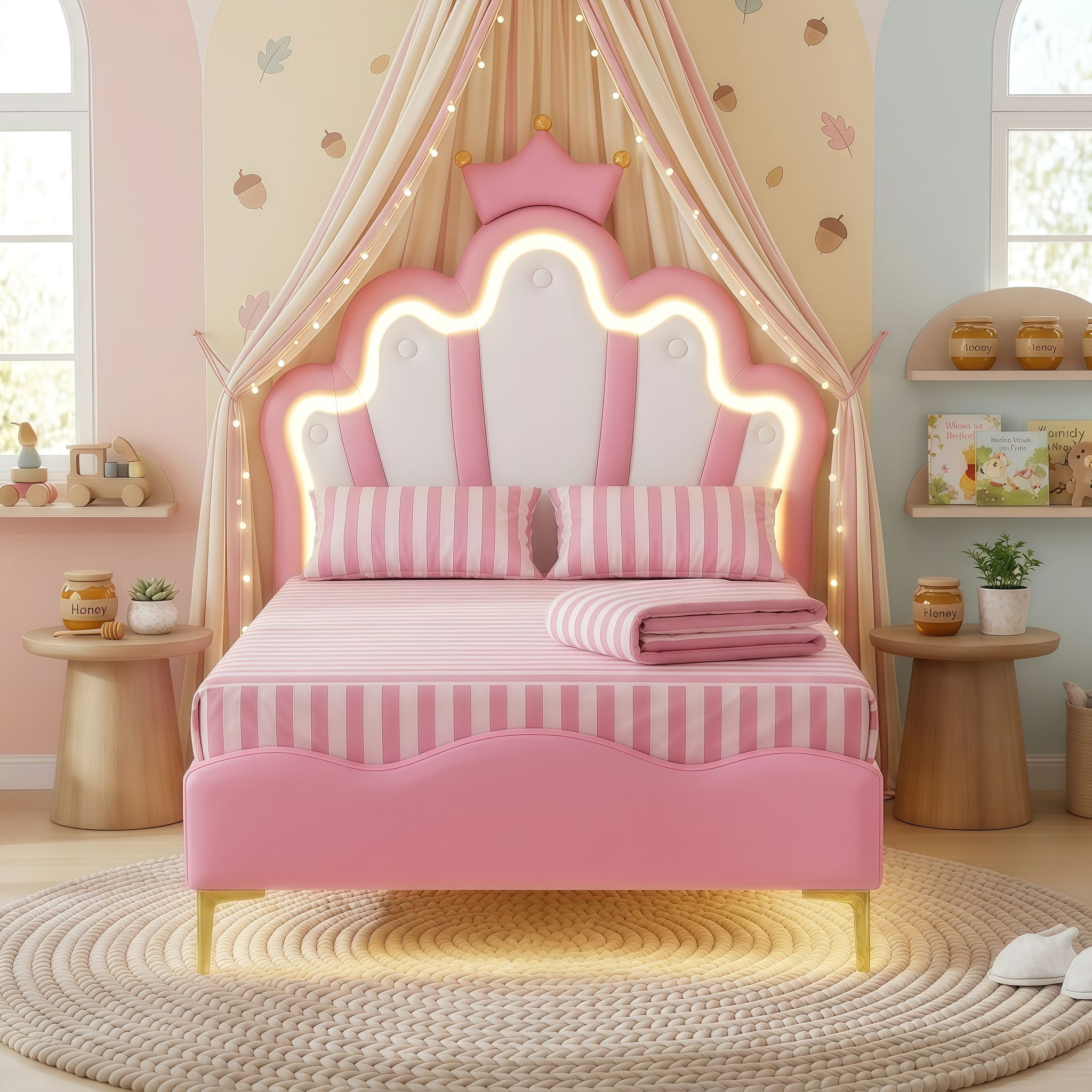 Lit Simple 90x190 Cm – Lit Princesse Couronne Avec Éclairage Led