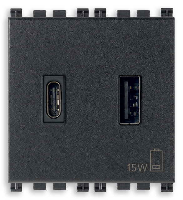 Vimar - 19295.ac Alimentatore Usb A+c 15w 3a 5v 2m Grigio VIMAR
