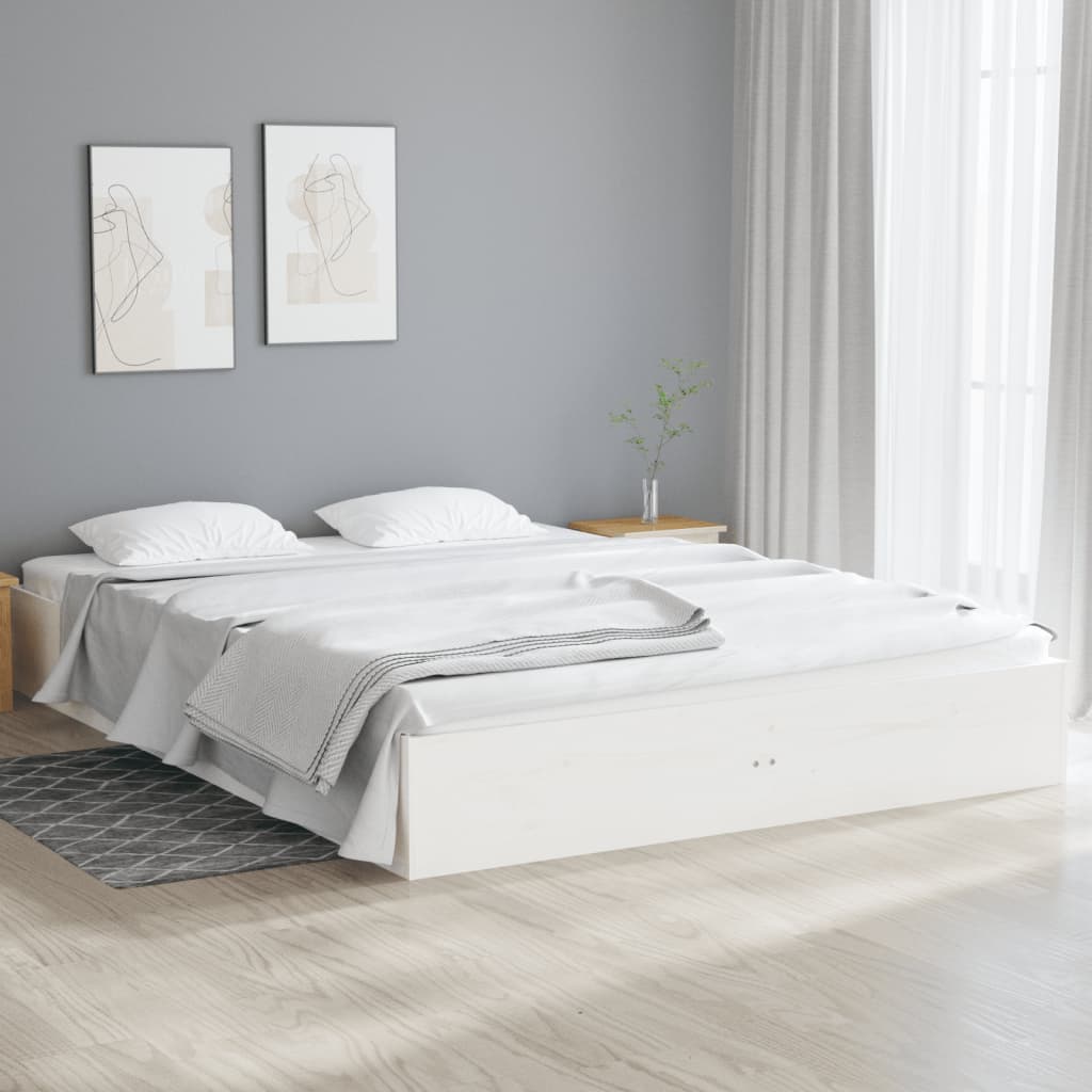 Lit Adulte Contemporain Cadre De Lit Blanc Bois Massif 140x190 Cm 33886