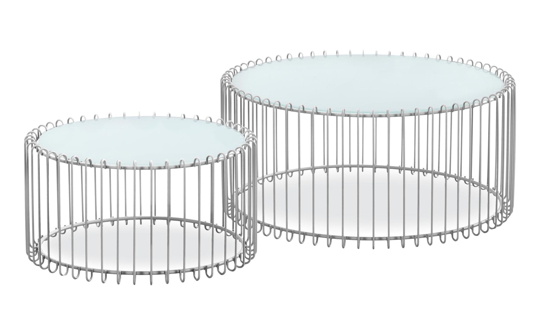 Cotecosy - Ensemble De 2 Tables Basses Rondes Universe Verre Blanc Et