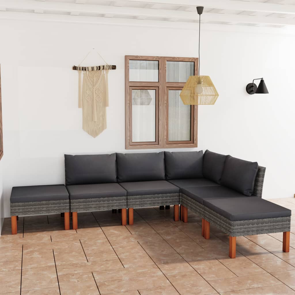 Vidaxl Grau 6 Piece Garden Lounge Set With Cushions Poly Rattan Grey