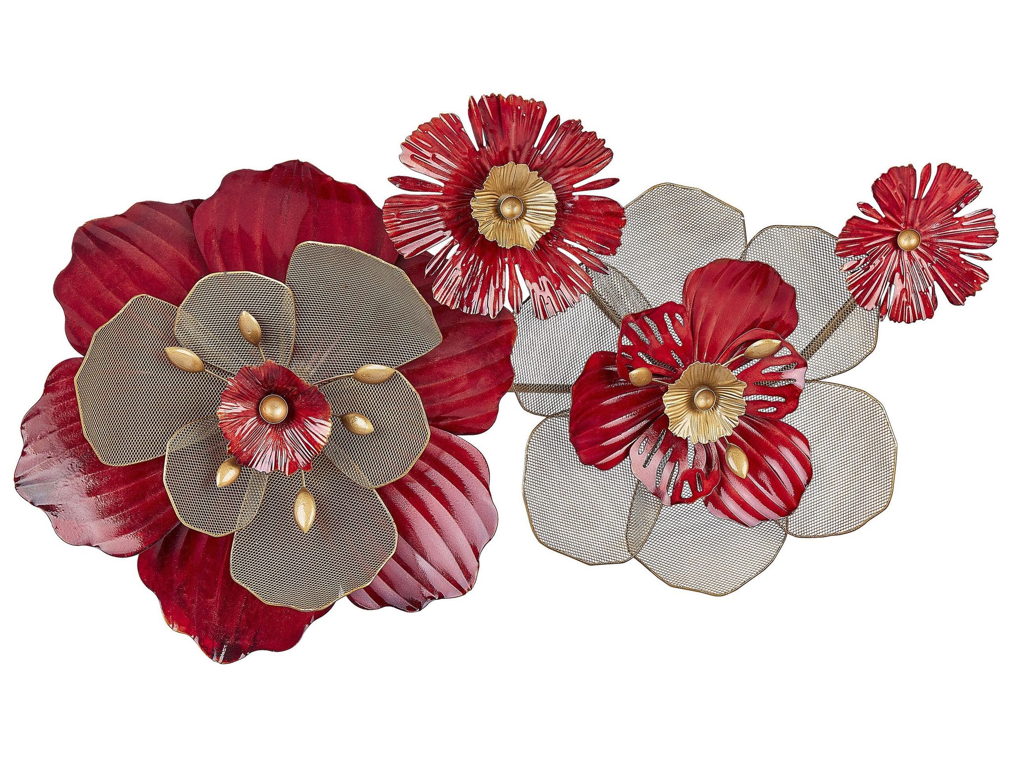 Decorazione Da Parete In Metallo Rosso Oro 88 X 45 Cm Geometrico Fl...