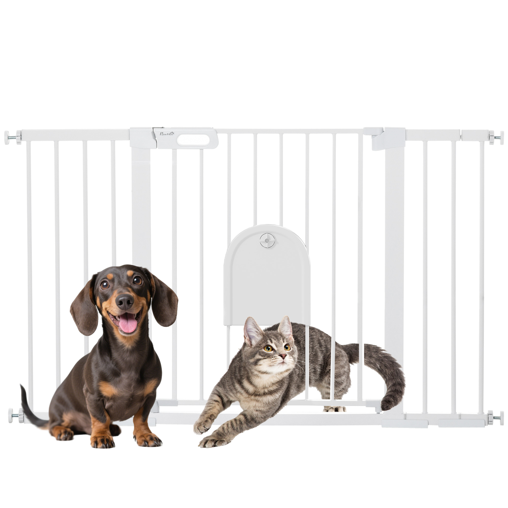 Pawhut - Türschutzgitter Treppenschutzgitter Hunde Absperrgitter Schutzgitter Für Haustier Hundegitter Klemmbefestigung Stahl Weiß 75-131 X 76 Cm