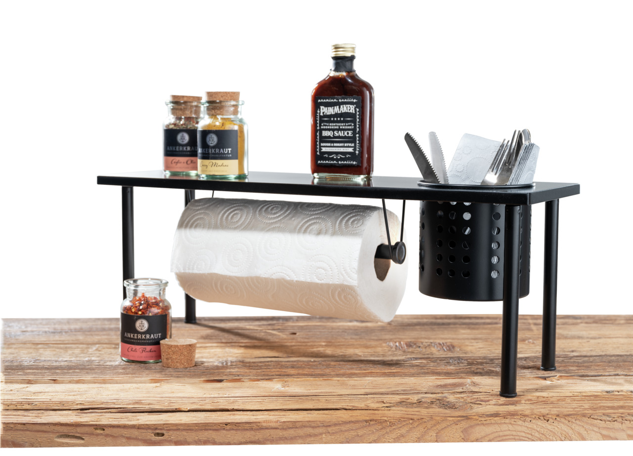 Wenko Weiß Regal Mit Rollenhalter Blanco, Küchenregal Mit Halterung Für Alle Gängigen Küchenrollen, Schwarz, Mdf Schwarz, Edelstahl Rostfrei Schwarz, Stahl
