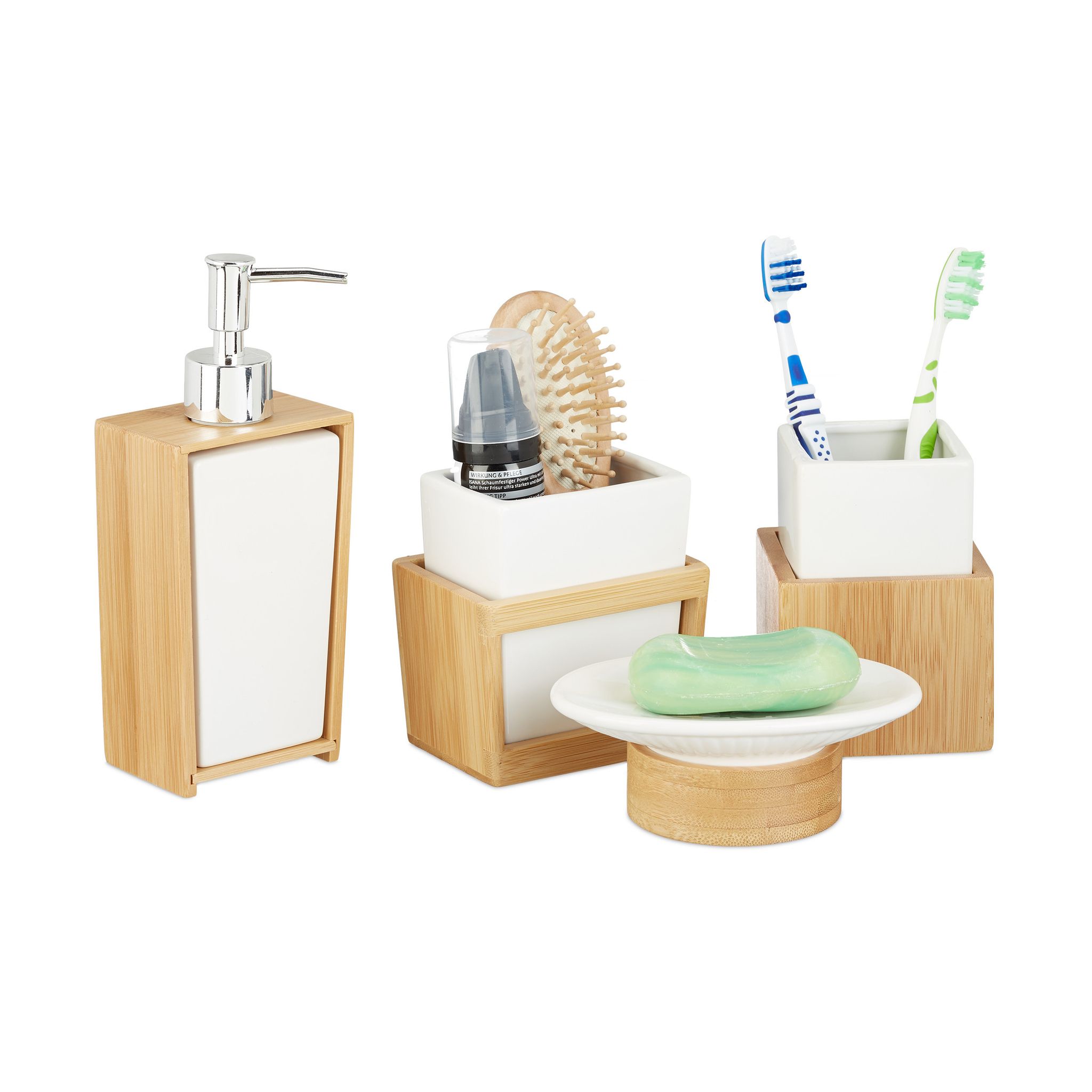 RELAXDAYS Keramik & Bambus Badezimmer-Accessoire-Set - Braun - Image 2