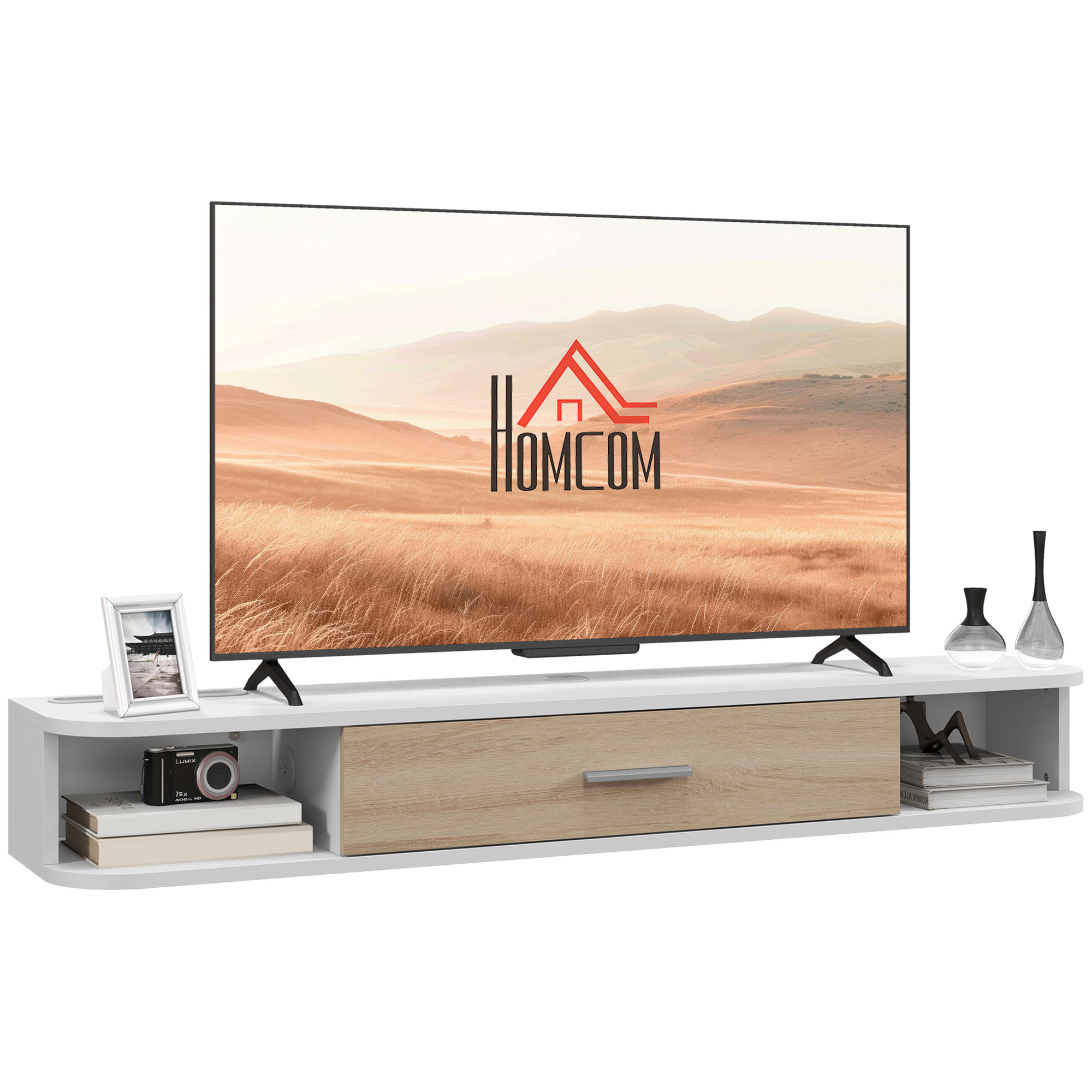 Homcom - Meuble Tv Mural Banc Tv Design Flottant - 2 Niches