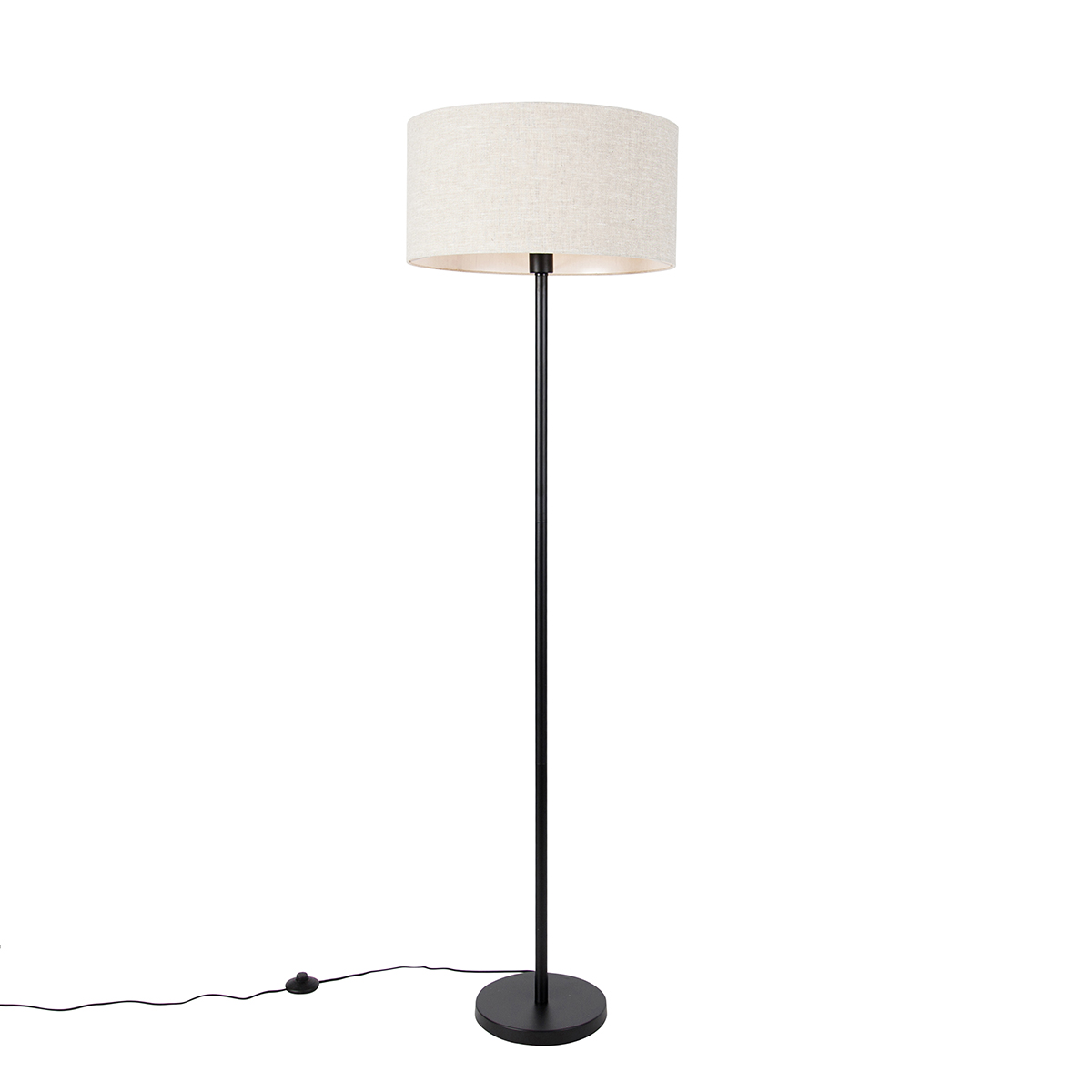Qazqa Floor Lamp Black With Light Grey Lampshade 50 Cm - Simplo