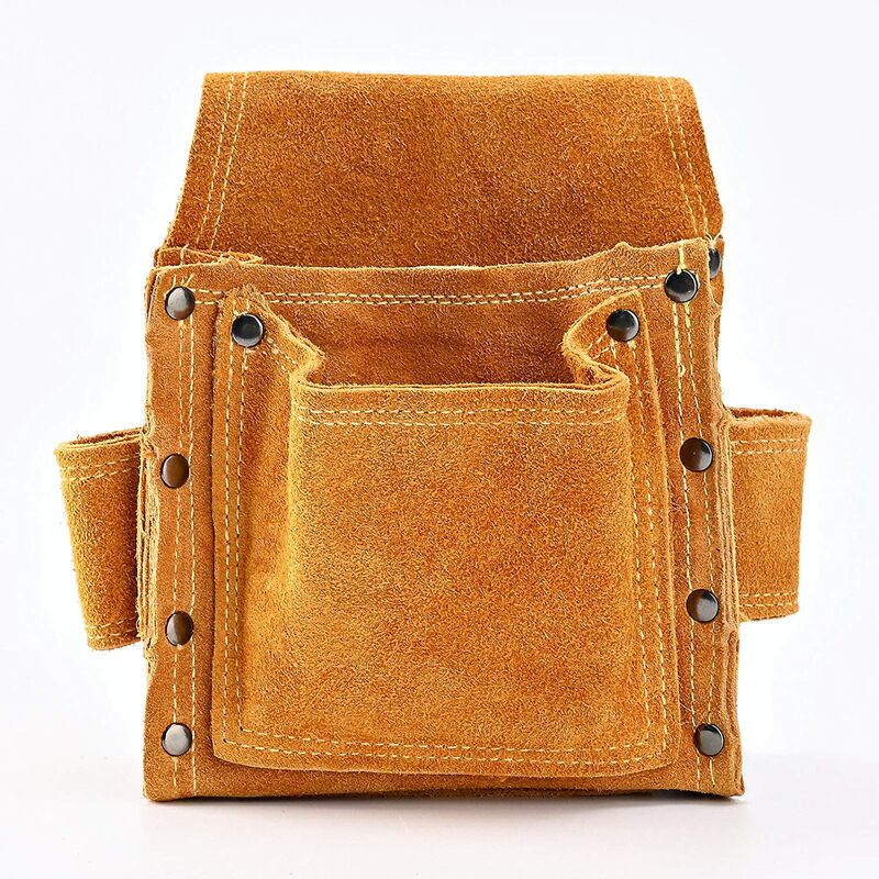 Sac banane de charpentier en cuir suédé, 2 porte-marteaux, ceinture jusqu'à 3 pouces, jaune